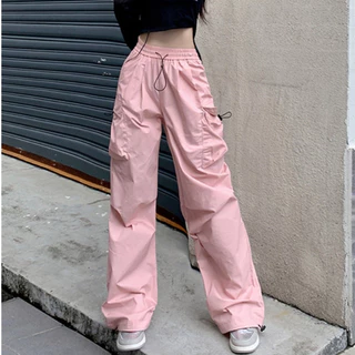 10สี พร้อมส่ง S-3XL กางเกงคาร์โก้สไตล์เกาหลี เอวปรับได้ กางเกงขากว้าง เอวสูง มีกระเป๋ Y2k #2154