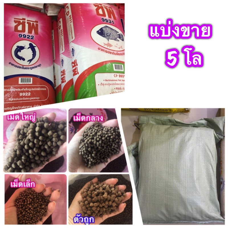 (แบ่งขาย 5 กิโล) อาหารปลา CP สำหรับปลาดุก ปลารวม ปลากินพืช