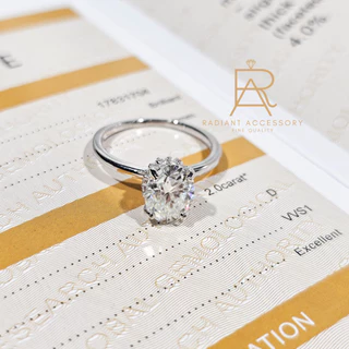 แหวนเงินแท้ ชุบทองคำขาว ฝังเพชร Moissanite Oval cut 2กะรัตและมีฝังใต้ฐาน