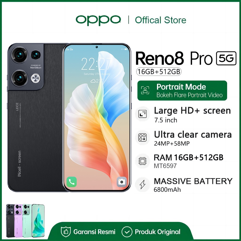 OPPO Reno8 Pro 5G 7.5นิ้ว ศัพท์มือถือ รองรับ2ซิม Smartphone  ศัพท์สมา แรม16GB รอม512GB ศัพท์ถูกๆ Android13 Mobile phone