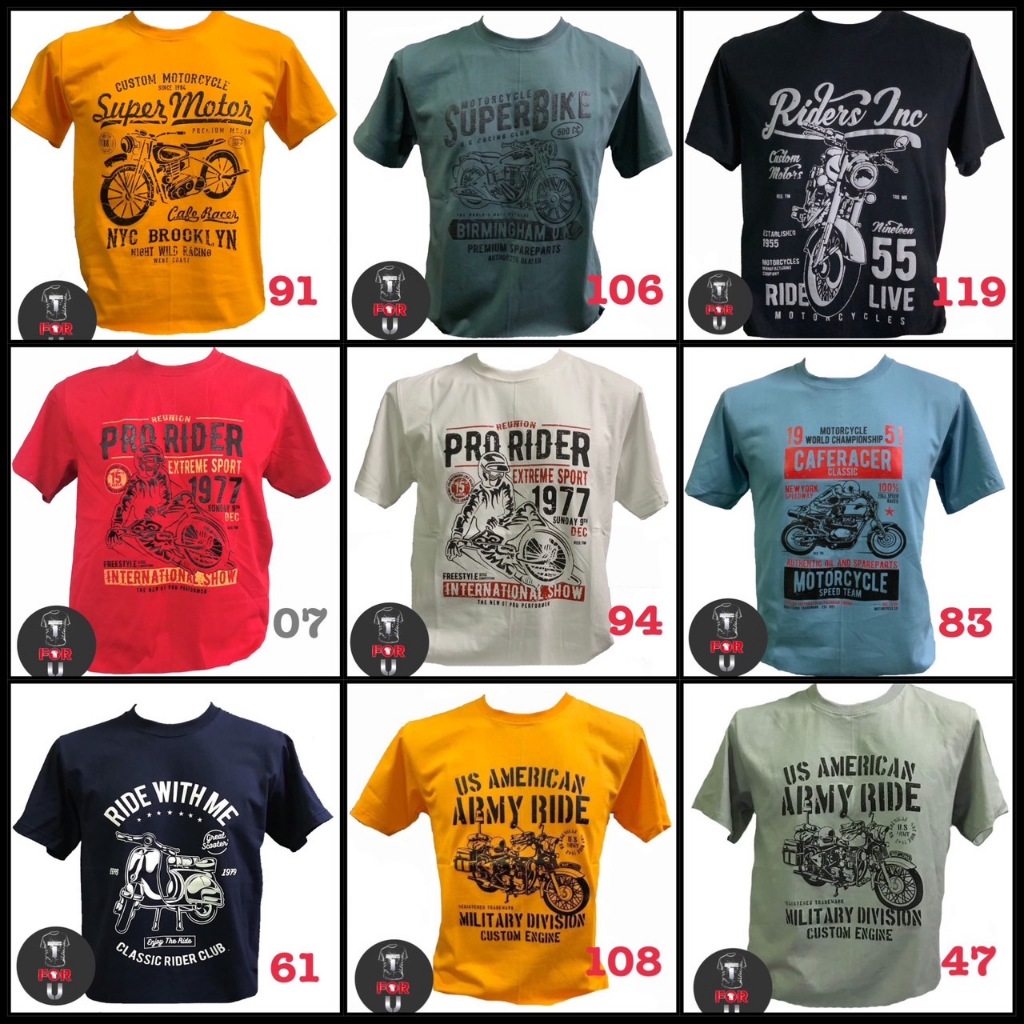 เสื้อยืดลายมอไซร์ ผ้าคอตต้อน 100% ใส่สบายราคาไม่แพง