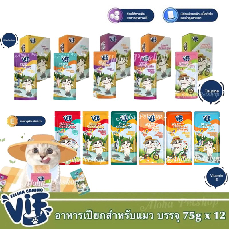(แบบโหล) VIF by Felina Canino Super Premium Cat Pouch in Jelly อาหารเปียกในเยลลี่แมวเกรดพรีเมี่ยมให้น้องแมว 75gx12