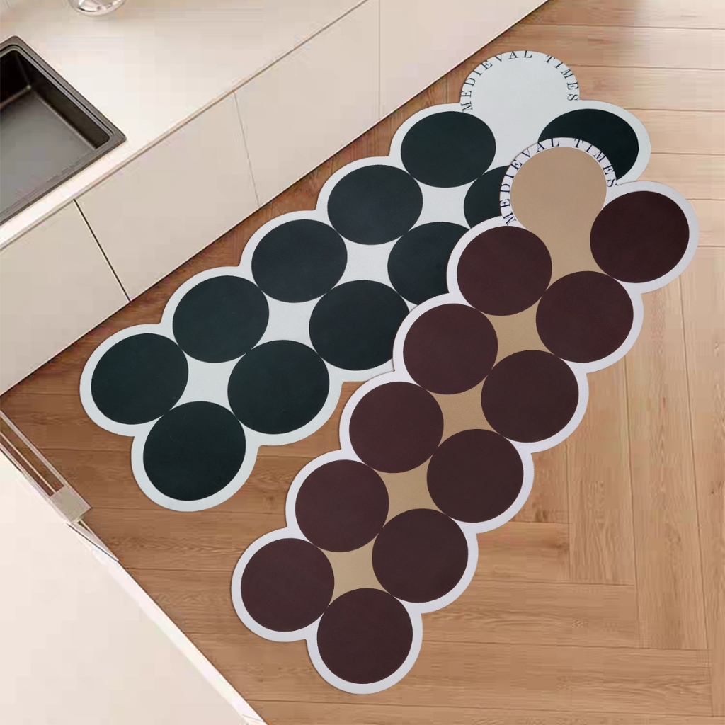 พรมห้องครัว รูปลายกลมสีขาวดำ สไตล์วิเทจ พรมทำจากวัสดุโคลนไดอะตอม ซึมซับน้ำดี กันลื่น สำหรับห้องครัว/ห้องน้ำ - รูปที่ 2