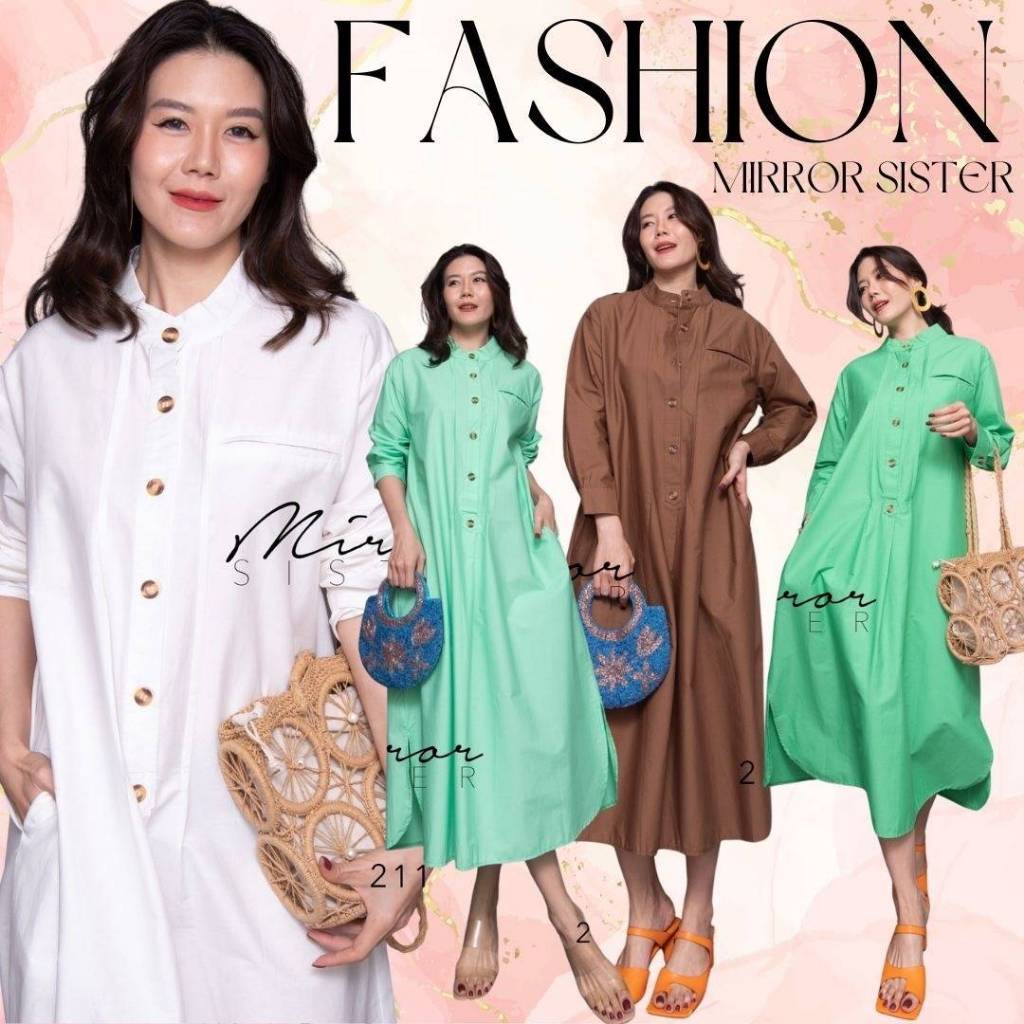 🟣Mirrorsister 21126.3 เดรสคอปิด ทรงสวย ใส่ง่าย กระดุมลายกระ เปิด-ปิดได้จนถึงช่วงกึ่งกลางลำตัว ชายเว้าโค้งผ่าข้าง