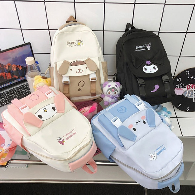 Sanrio กระเป๋าเป้สำหรับนักเรียนสีดำ ดีไซน์น่ารัก พร้อมของแถม สำหรับหญิงและชายทุกวัย