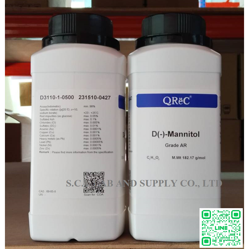 [wait 2-7 days] (D3110) D(-)-Mannitol, AR Grade ขนาด 500 กรัม ยี่ห้อ Qrec