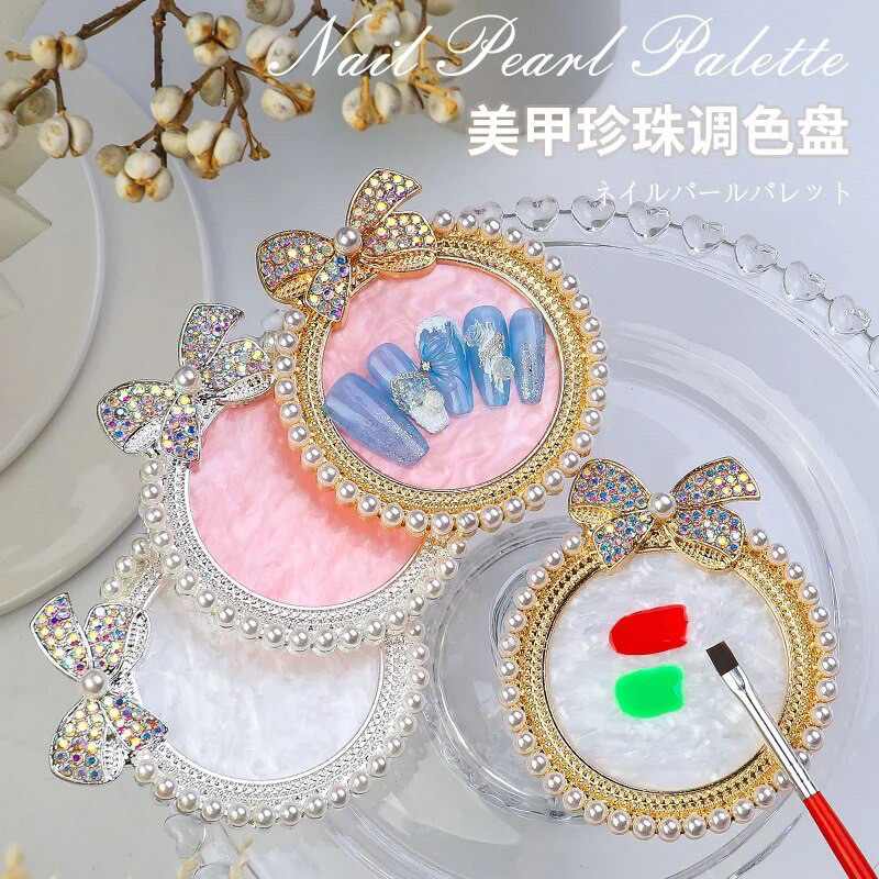 อุปกรณ์ทำเล็บ จานสีเพ้นท์เล็บ เรซิ่นขอบมุก พร็อพถ่ายรูป Diamond Display Stand Golden Rim Display Photo Props Showing