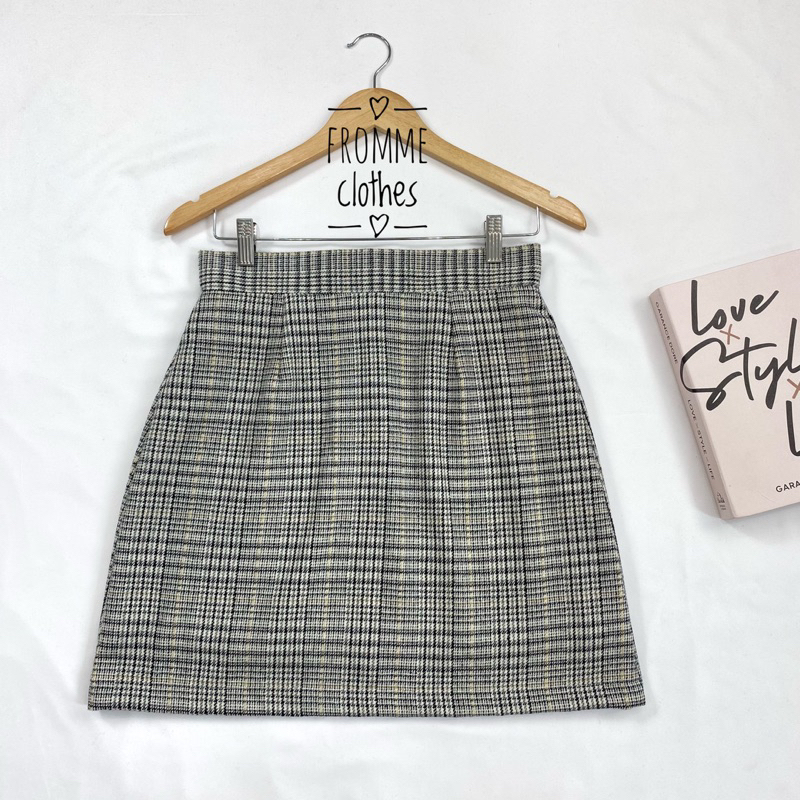 กระโปรงทรงเอผ้าคอตตอนลายสก็อตเทา(XS-5XL)