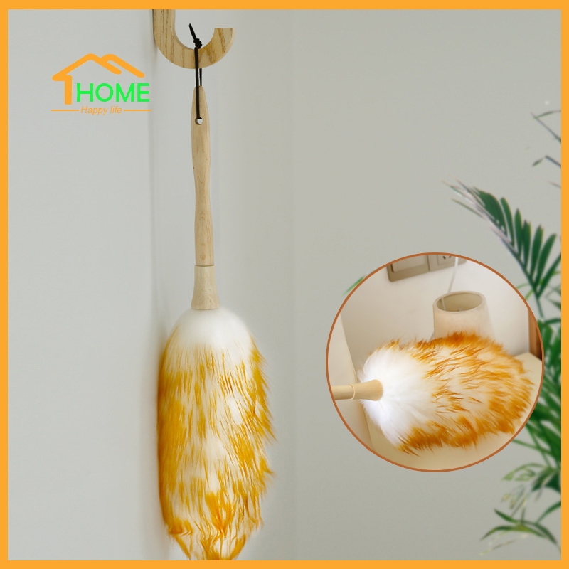 Happylife ไม้ปัดฝุ่นขนแกะ ไม้ปัดฝุ่นรถยนต์ ขนหนานุ่มฟู ด้ามยาวสุดคุ้ม ขนาด60ซม.