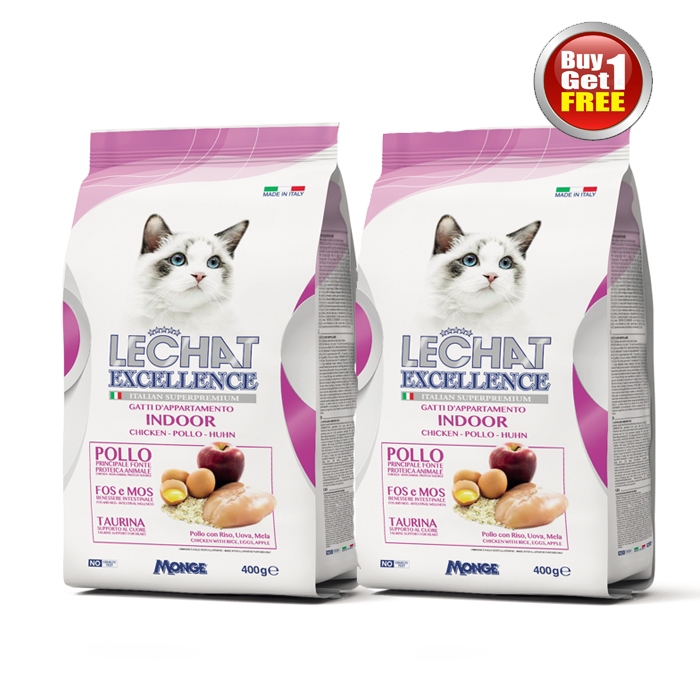 PROMO ซื้อ 1 แถม 1 Monge Lechat Excellence Indoor อาหารแมวสูตรแมวที่อาศัยในบ้าน 400 ก. Exp10/2024