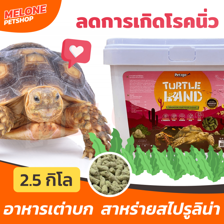 Turtle Land อาหารเต่าบก Pet2Go ซูคาต้า พรีเมียม สูตร สาหร่าย สไปรูริน่า ลดการเกิดก้อนนิ่ว 2.5kg