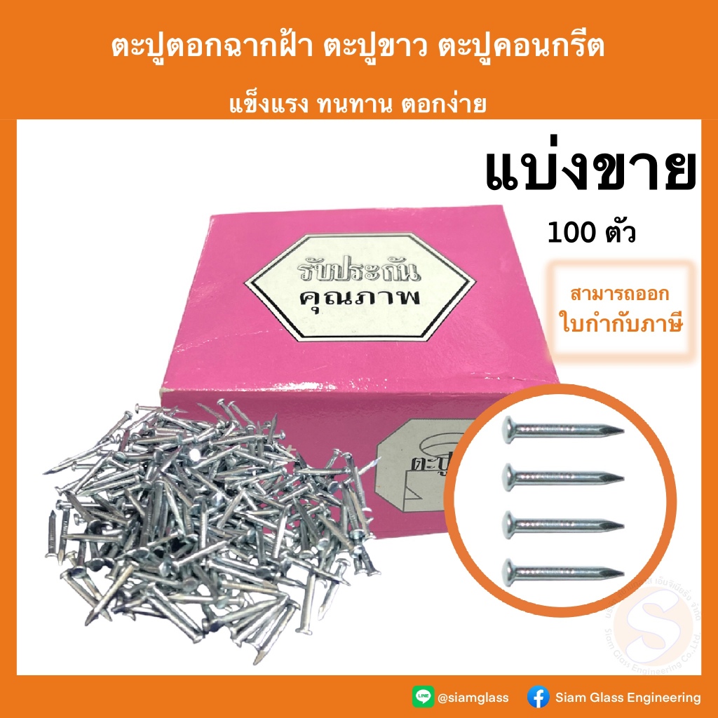 ตะปูคอนกรีต ตะปูตอกฉากฝ้า ตะปูขาว (100ตัว/ถุง) ตะปู
