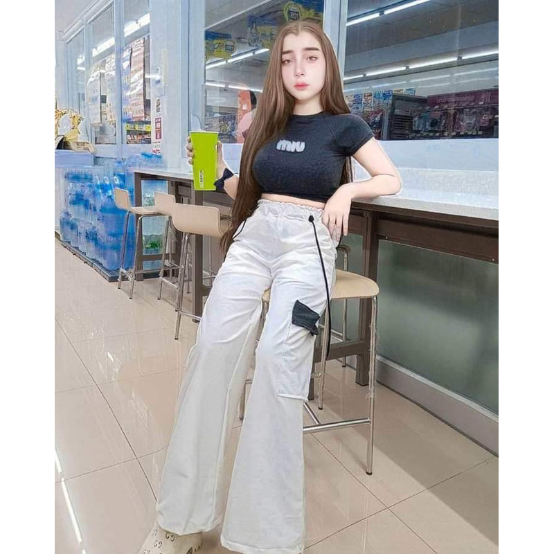 ชุดเซตกางเกงคาโก้ เสื้อครอmiumiu