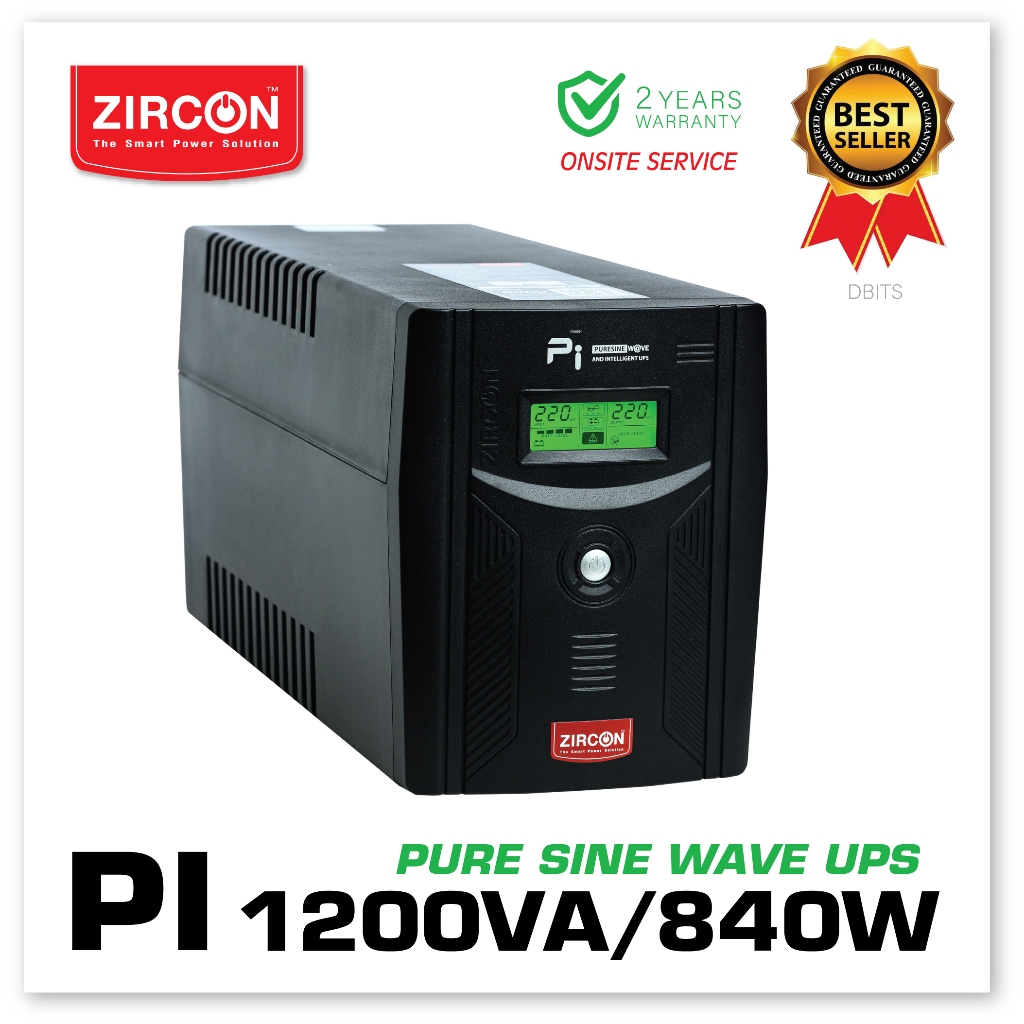PI1200VA/840WUPS-ZIRCON PSU80+/สำหรับคอมประกอบ/ประกัน 2 ปี Pure Sine Wave 100%(ออกใบกำกับภาษีทักแชท)