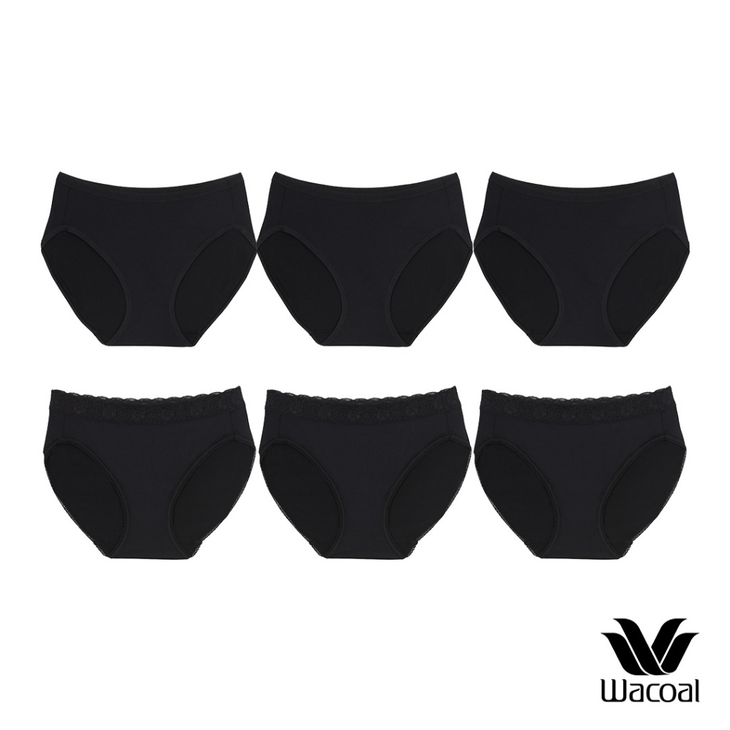 Wacoal Bikini Panty set 6 ชิ้น กางเกงในใส่สบายวาโก้ รูปแบบบิกินี่ WU1T34+WU1T35 สีดำ (BB)