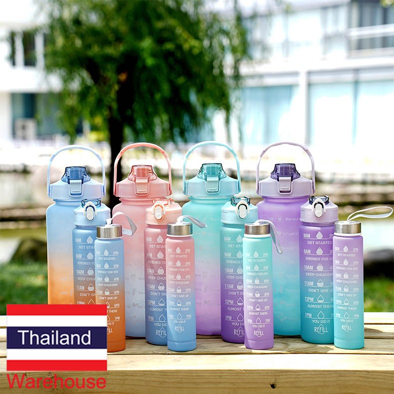 กระบอกน้ํา 2 ลิตร กระบอกน้ำสุดฮิต ขวดน้ำ 2 ลิตร (2000ml+900ml+300ml) สีพาสเทลสวยมากก พร้อมหลอด มีมาตรบอกระดับน้ำ สไตล์สป