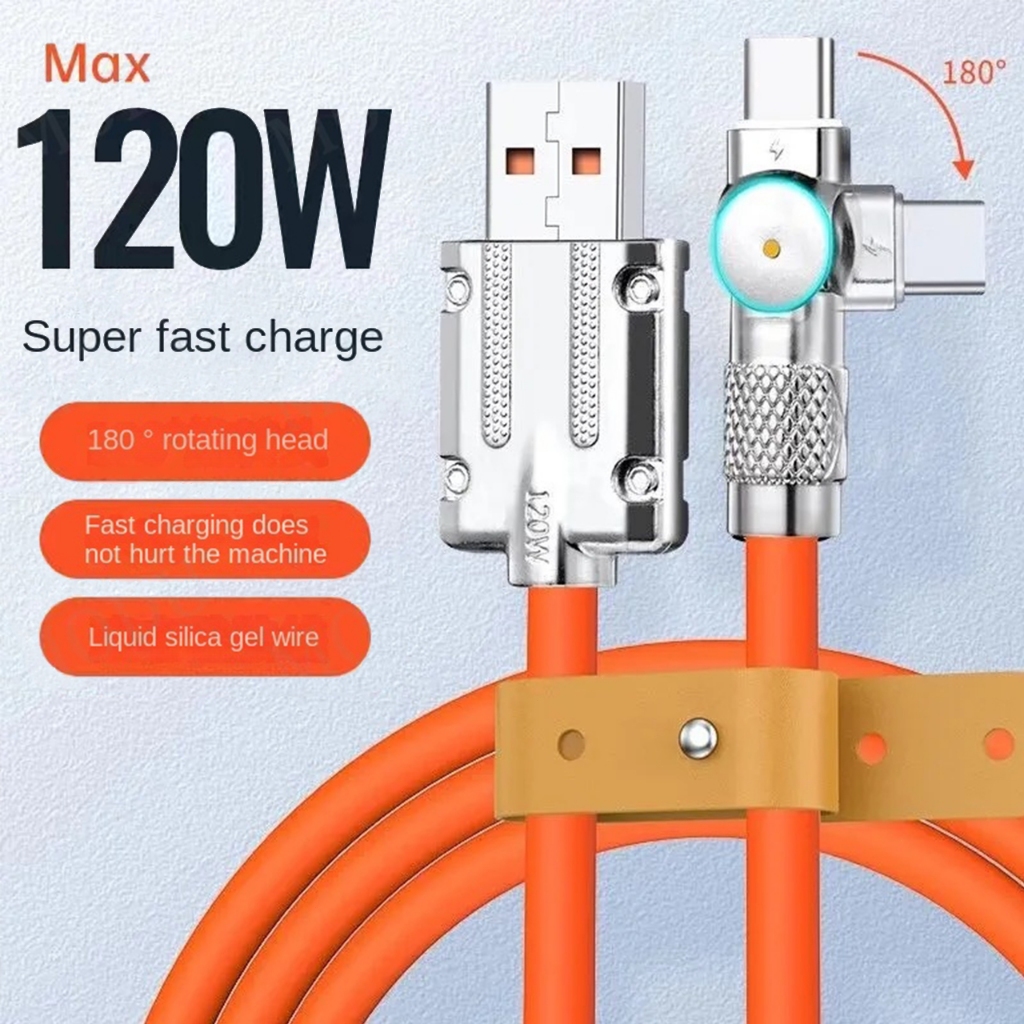 1 เมตร เกมมิ่ง 120W 6A 180° สายชาร์จโทรศัพท์มือถือ ซิลิโคนเหลว Micro USB Type-C L หมุนได้ ชาร์จเร็วมาก สําหรับAndroid IP