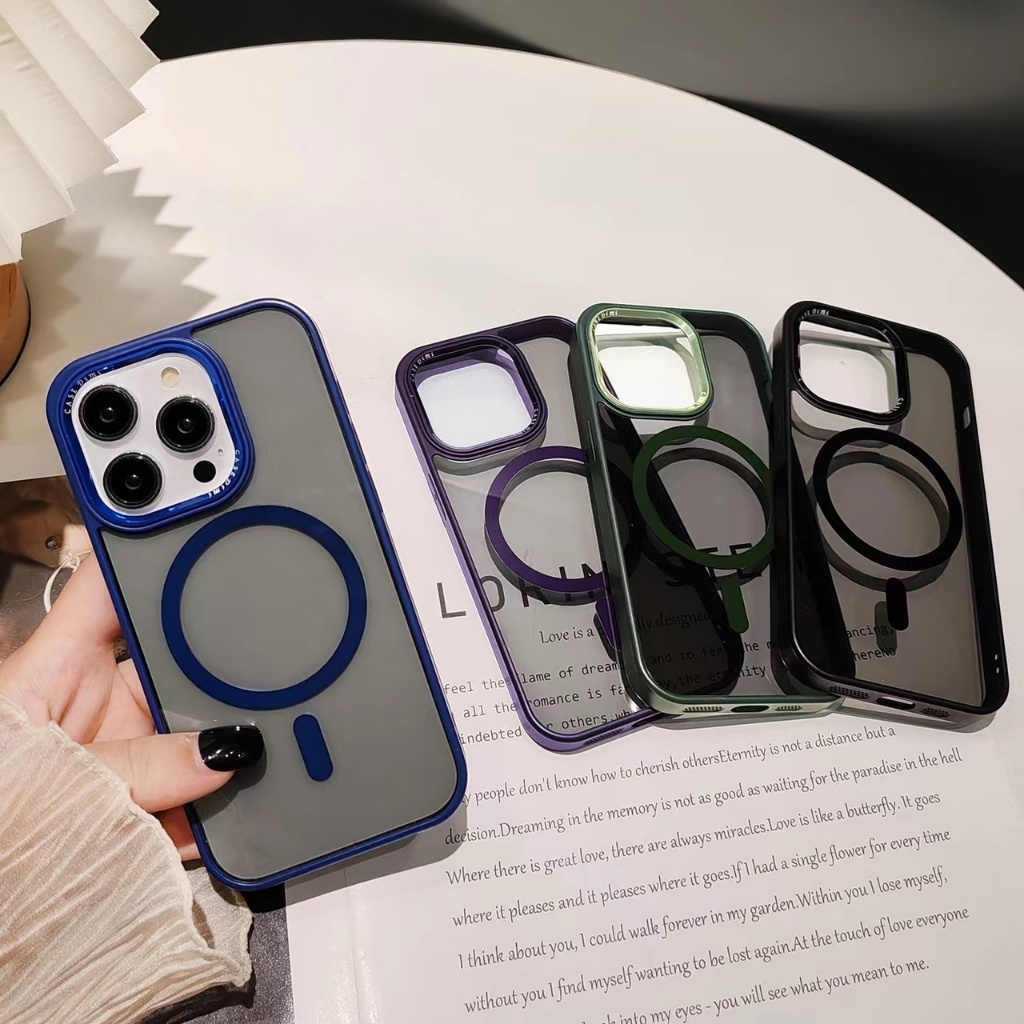 *งานกล่องเคสอะคริลิคล กล้องเงาขอบสี ชาร์จได้ for iPhone11 i12 i15 pro i15promax 13 i13pro i13promax i14 i14pro i14promax