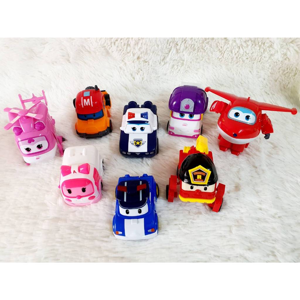 Robocar-Poli & Super Wings Transforming Robot 4" หุ่นยนต์แปลงร่าง รวม8ชิ้น มือสอง เหมือนใหม่ ไม่มีตำ