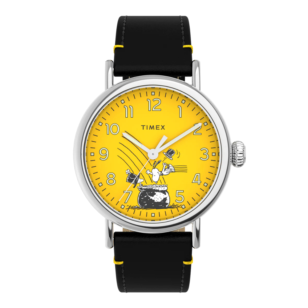 TIMEX TW2V60400 Standard x Peanuts Featuring Snoopy St Patrick's Day นาฬิกาข้อมือผู้ชาย สายหนัง สีดำ