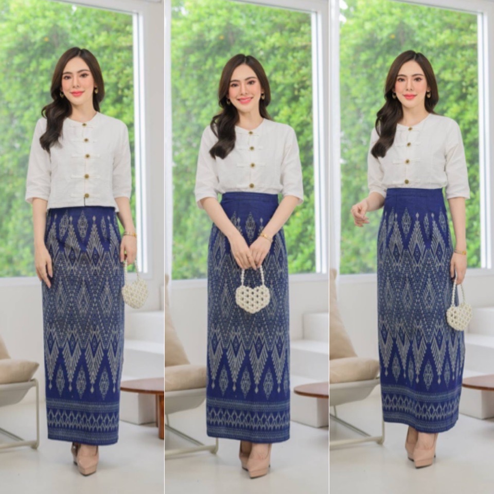 (แนะนำ มีไซร้36"-48") ชุดผ้าไทยเสื้อ+ผ้าถุง ใส่งานบุญ ใส่งานบวช ใส่งานแต่ง