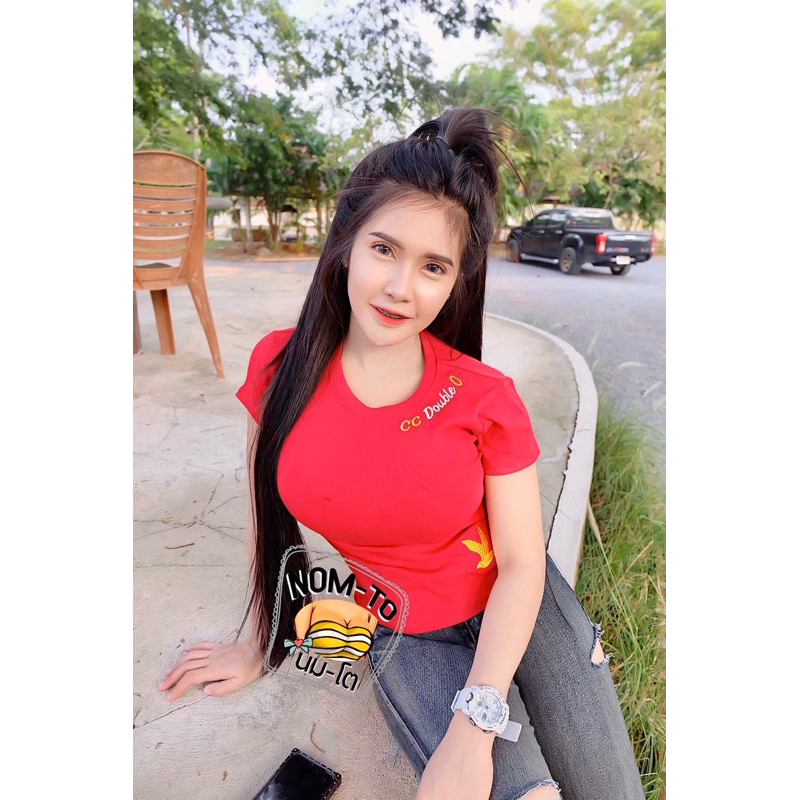 เสื้อยืดรัดรูป คอกลม ปักนก#XS,S,Mเท่านั้น