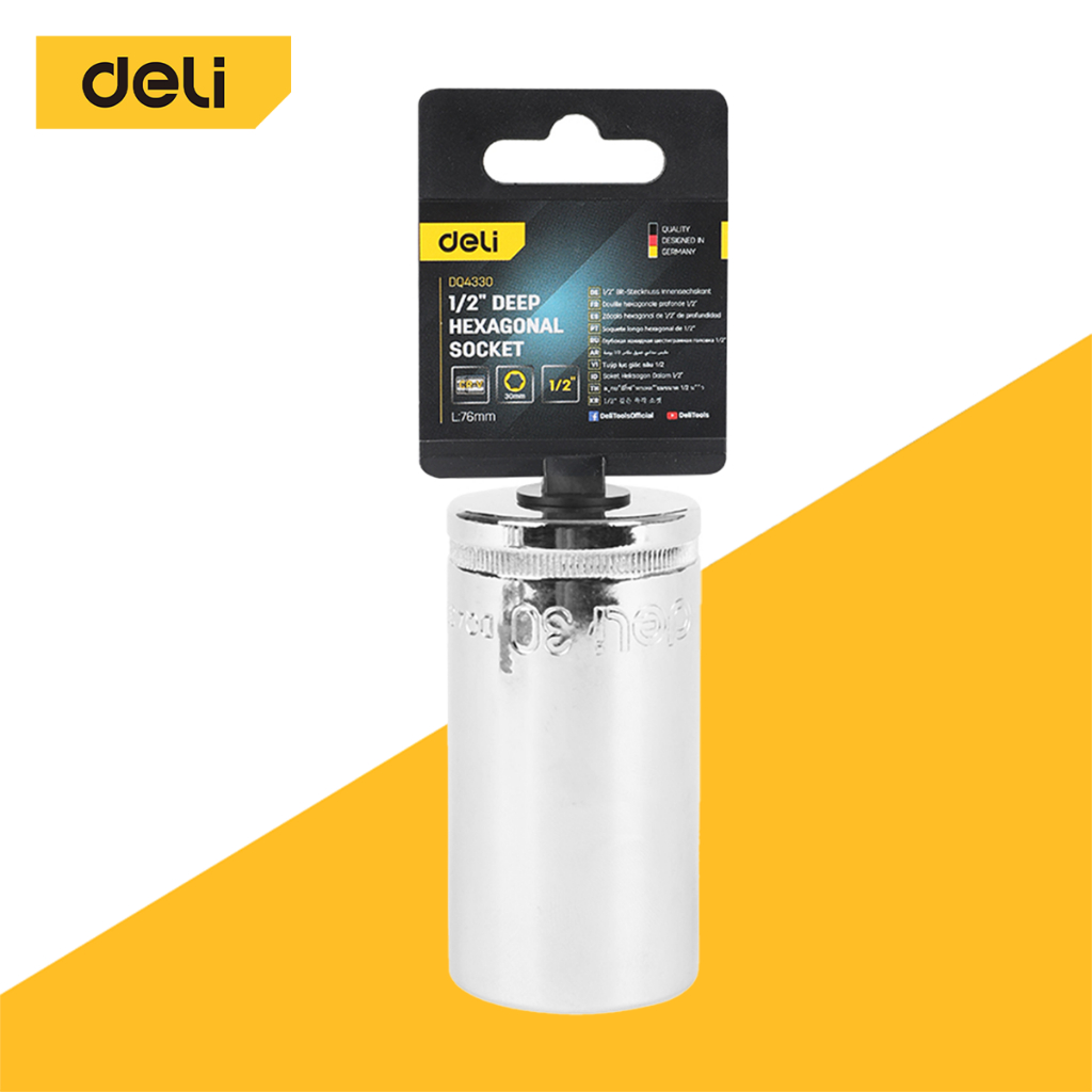 Deli ลูกบล็อกยาว ลูกบล็อก ลูกบล๊อค ขนาด 8 - 32 mm ใช้สำหรับขันสกรูน็อต แข็งแรง ทนทาน เหล็ก CR-V Deep Socket