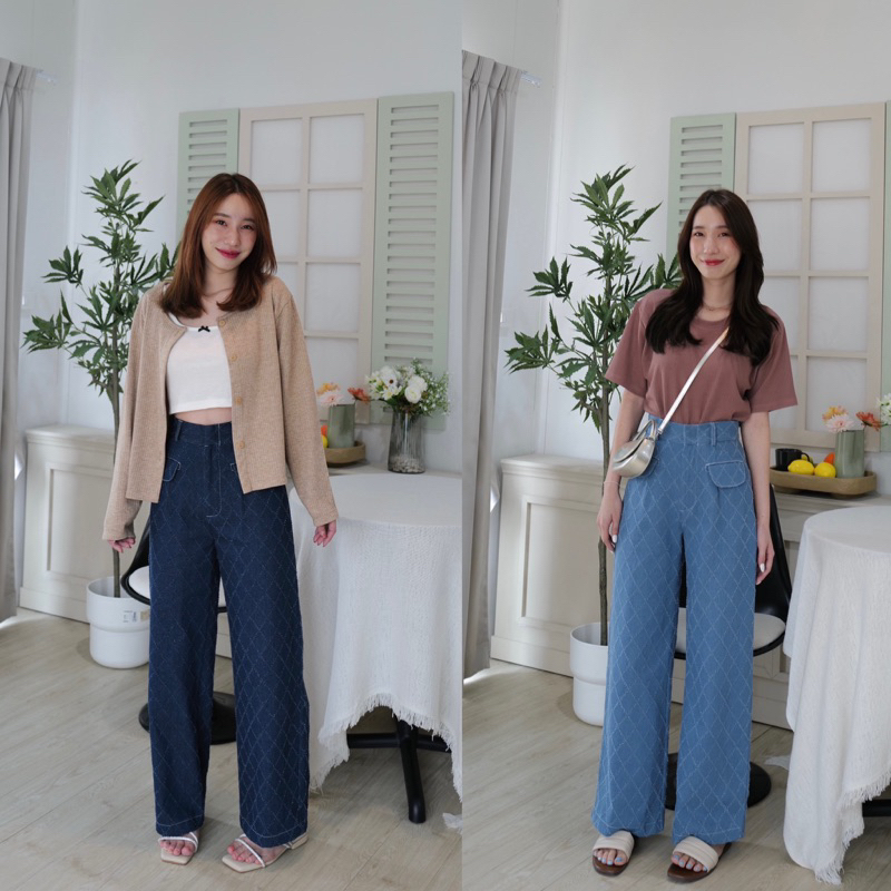 (ยีนส์)Denim pants (สี่เหลี่ยม) 2สี