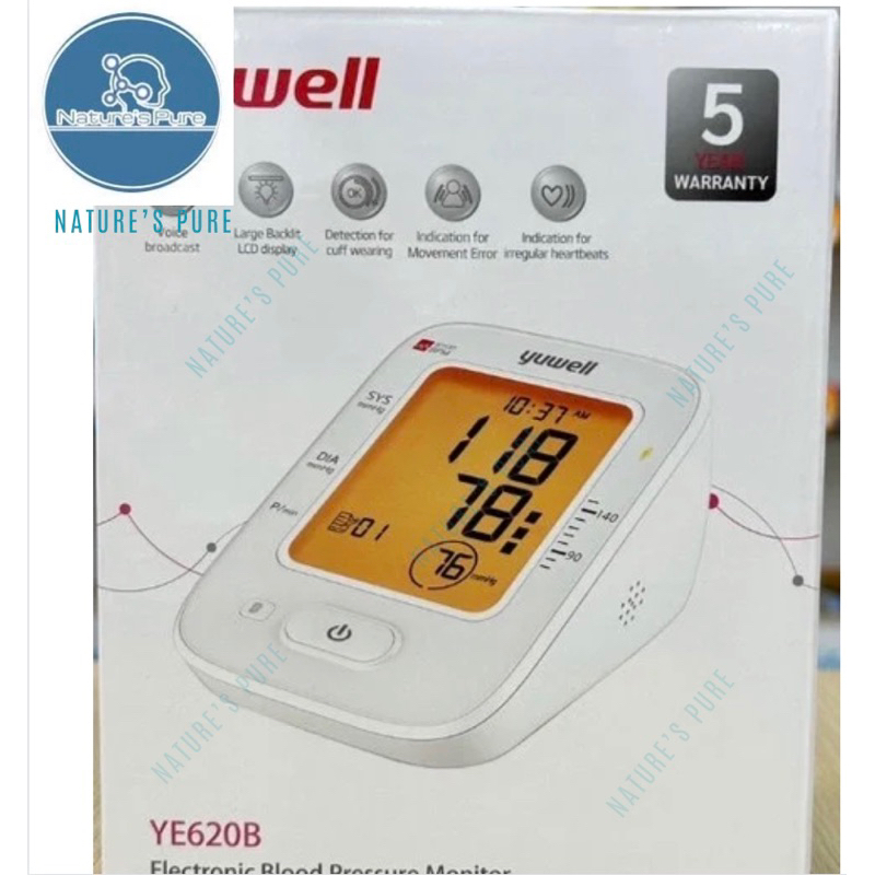 เครื่องวัดความดันโลหิต มีไฟ มีเสียงพูดภาษาไทย YUWELL รุ่น YE620B รับประกันจากบริษัท 5 ปี