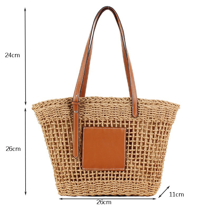 🔥S A L E🔥กระเป๋าสาน ลายตาราง สะพายไหล่ เย็บสายหนังเก๋ๆ มี 2 สี - รูปที่ 7