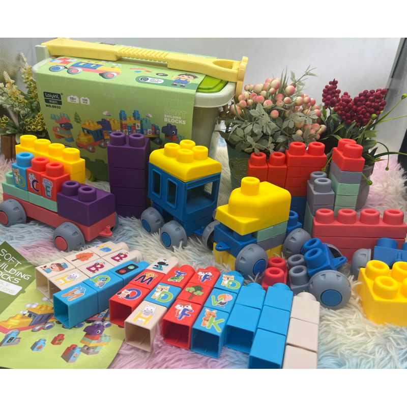 บล๊อคซิลิโคน 100ชิ้น size ใหญ่ พร้อมกล่องล้อลาก  diy building block ตัวต่อขนาดใหญ่ ตัวต่อยางนิ่ม บล๊อคตัวต่อขนาดใหญ่ ราคา ถูกที่สุด ดีลบีเคเค แกลเลอรีภาพที่ 5