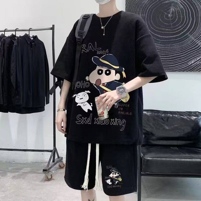 SH02 ชุดเซตขาสั้นผู้ชาย ES.SHOP28 ชุดผู้ชาย แฟชั่น สไตล์เกาหลี ผ้าวาฟเฟิล M-3XL