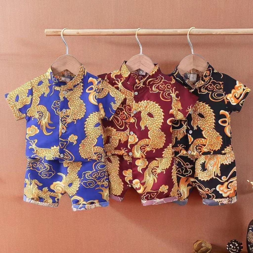 ชุดเด็กชาย เสื้อคอจีน+กางเกงขาสั้น