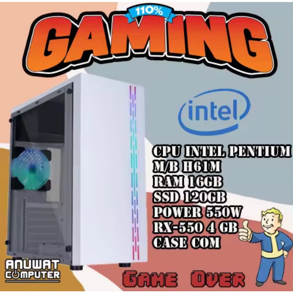 คอมพิวเตอร์เล่นเกมส์ของใหม่ การ์ดจอ 4 GB RX CPU-INTEL PENTIUM RAM 16GB