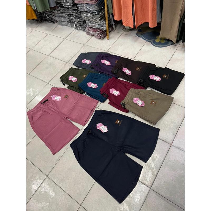 กางเกงขาสั้นผ้ายืดเกาหลีลายปักหมีเนื้อผ้ายืดตามตัวใส่สบายเอวมีเชือกผูกใช้งานได้จริงกระเป๋า2ข้าง - รูปที่ 2