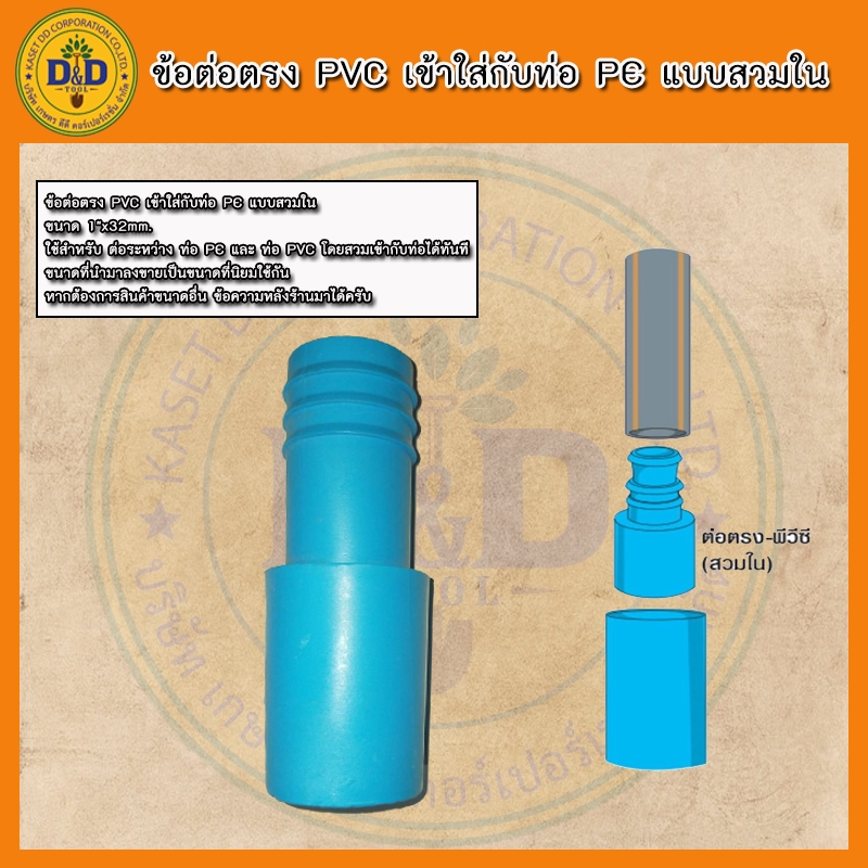ข้อต่อตรง PVC PE ขนาด 1นิ้วx32mm. ข้อต่อPVC+ท่อพีอี พร้อมเก็บเงินปลายทาง