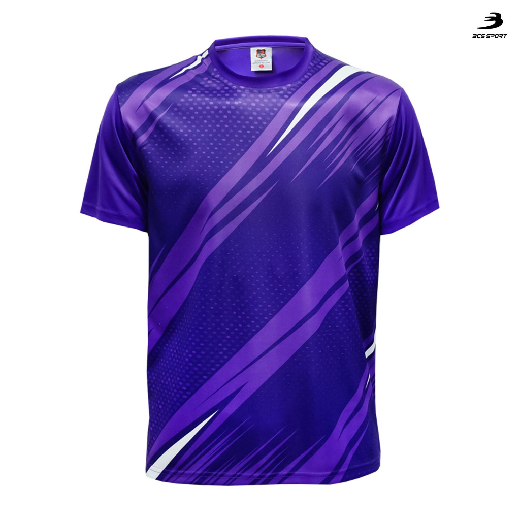 BCS SPORT เสื้อพิมพ์ลาย/กีฬา คอกลม สีม่วง UNISEX เนื้อผ้า MICRO PLUS+ มีไซส์เด็กละผู้ใหญ่ รหัส J9016/J9018