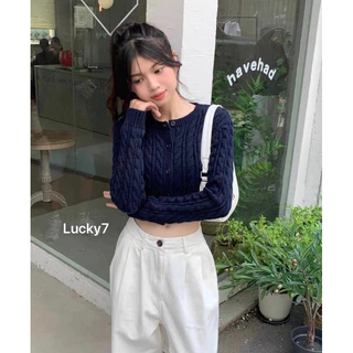 BY IRA Softest Sweater ไหมพรมสเวตเตอร์ ทอลายเปีย มีกระดุมหน้า ใส่เก๋ๆ ชิคๆ (SW-012)
