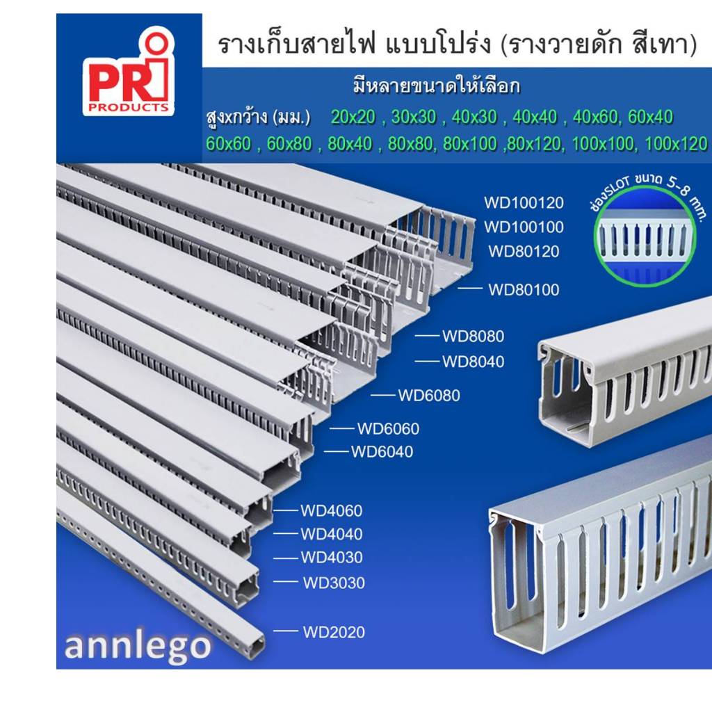 รางเก็บสายไฟ แบบโปร่ง หรือรางเก็บสายไฟ วายดัก (ขนาดใหญ่) ยี่ห้อ PRI รุ่น WD  ยาว1 เมตร