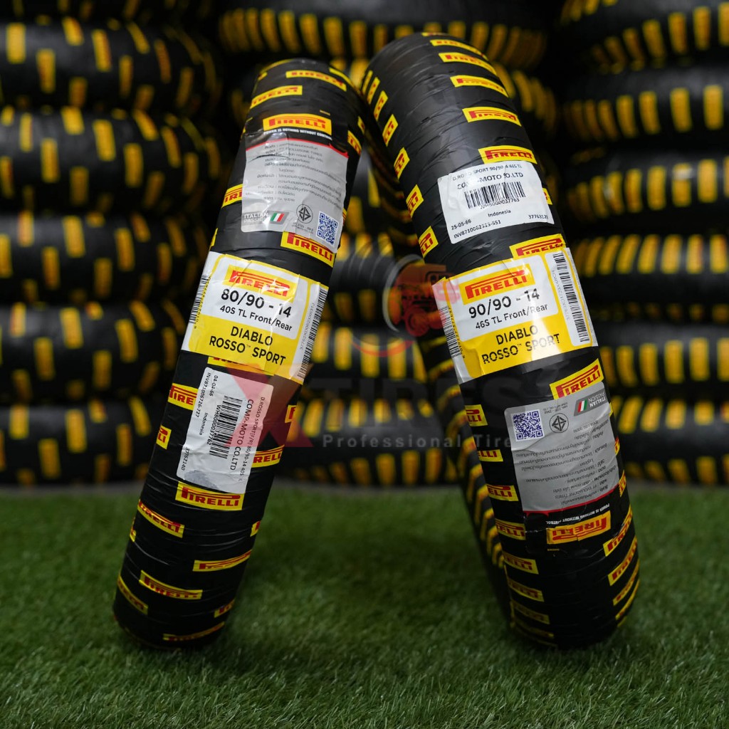 ยาง PIRELLI ขนาด 80/90-14 + 90/90-14 (คู่หน้า+หลัง) ฟรีจุ๊บลมยาง รุ่น ROSSO SPORT สำหรับรุ่นรถ CLICK