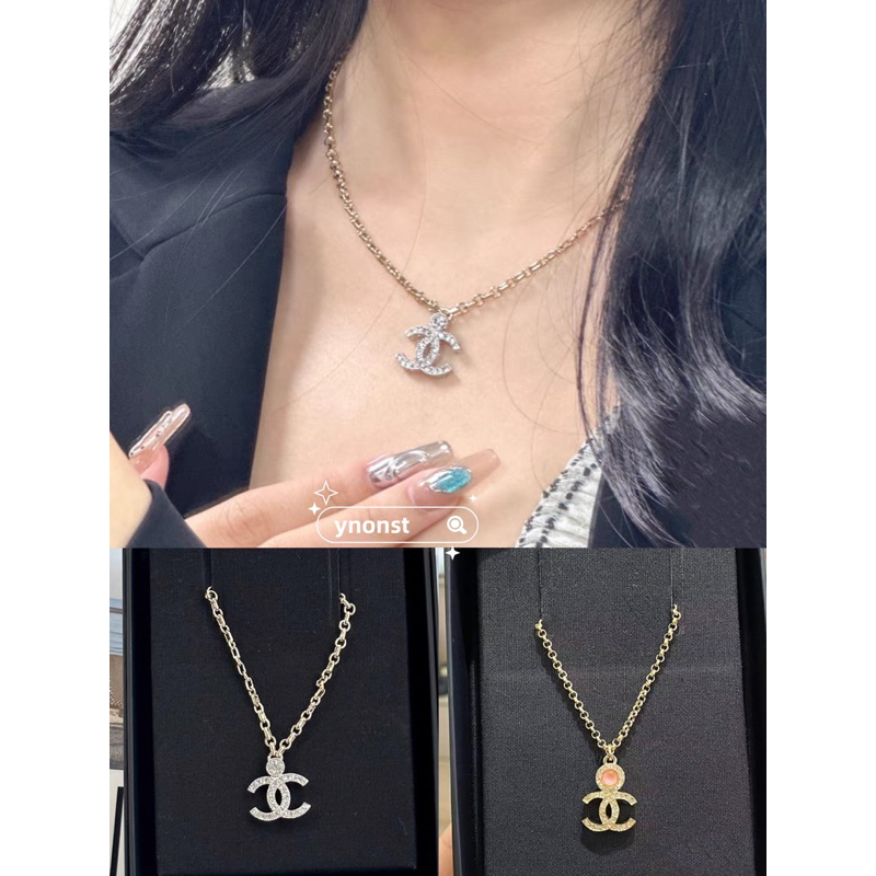 💯  ของแท้ CHANEL 23B ใหม่ CC รอบ Rhinestone จี้สร้อยคอ