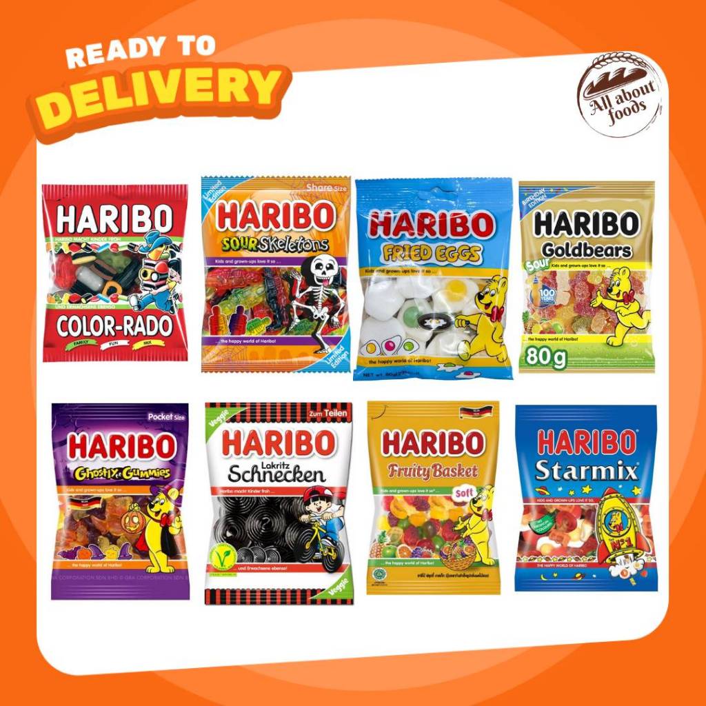 Haribo Starmix Peach Happy Grape Mango Cherry ฮาริโบ้ เยลลี่ผลไม้รวม พีช 80-200 กรัม