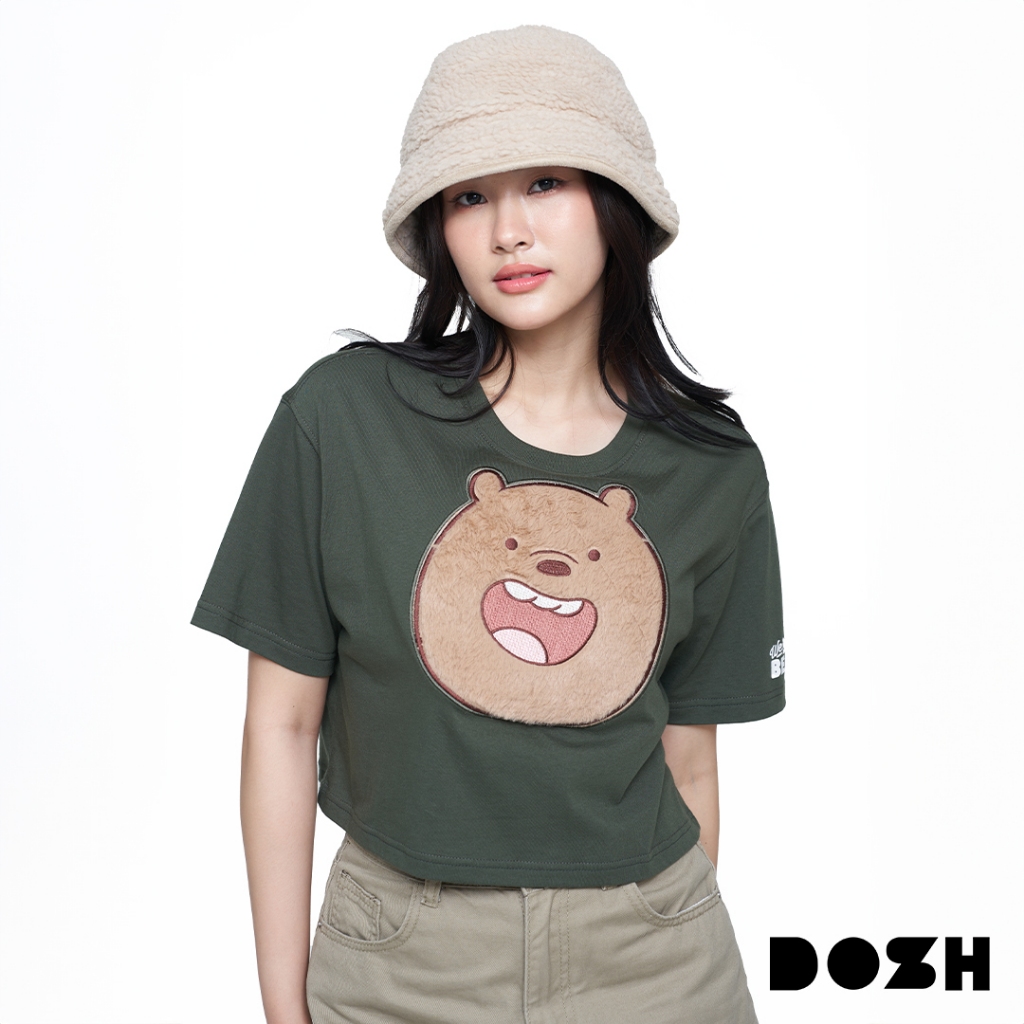 DOSH WOMEN'S CROPPED T-SHIRTS WE BARE BEARS เสื้อยืดครอปผู้หญิง DBBWT1023-DG