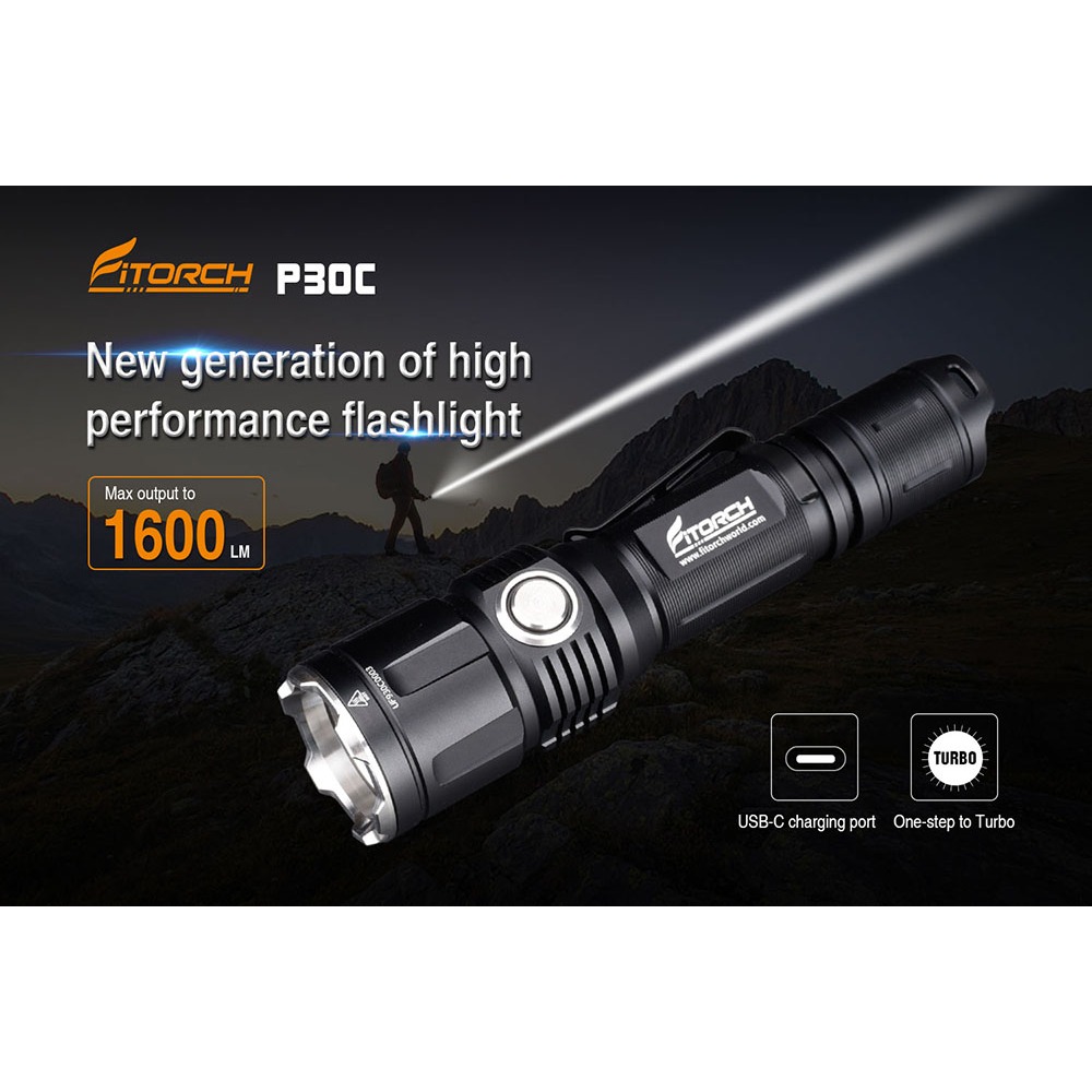 Fitorch P30C New Upgraded ไฟฉาย Tactical แสงพุ่งนำ สว่างมากขึ้น 1600lm ชาร์จเร็ว USB-C