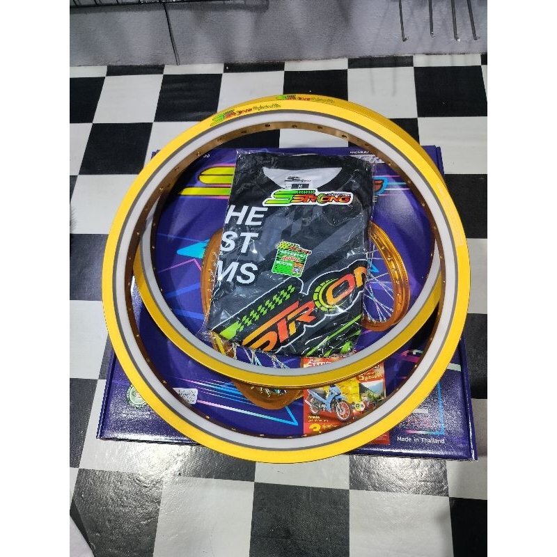 วงล้อ เอสสตรอง Sstrong ทรงเอ สีทองทูโทน 1.4หน้า/หลัง ของ17 แถมเสื้อ1ตัว (ราคาต่อคู่)