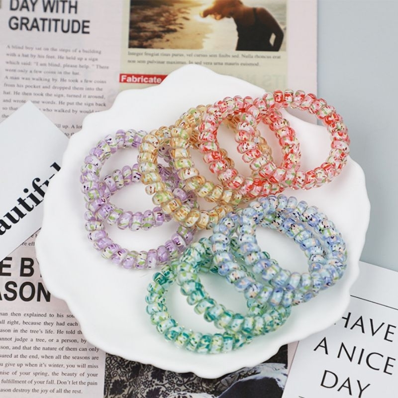 L026 ยางรัดผมเกลียว🔥 งานจริงสวยมากๆ ลายดอกไม้หลากสี สีสันสดใส พร้อมส่งจากไทย (*ขั้นต่ำ 2 ชิ้น)