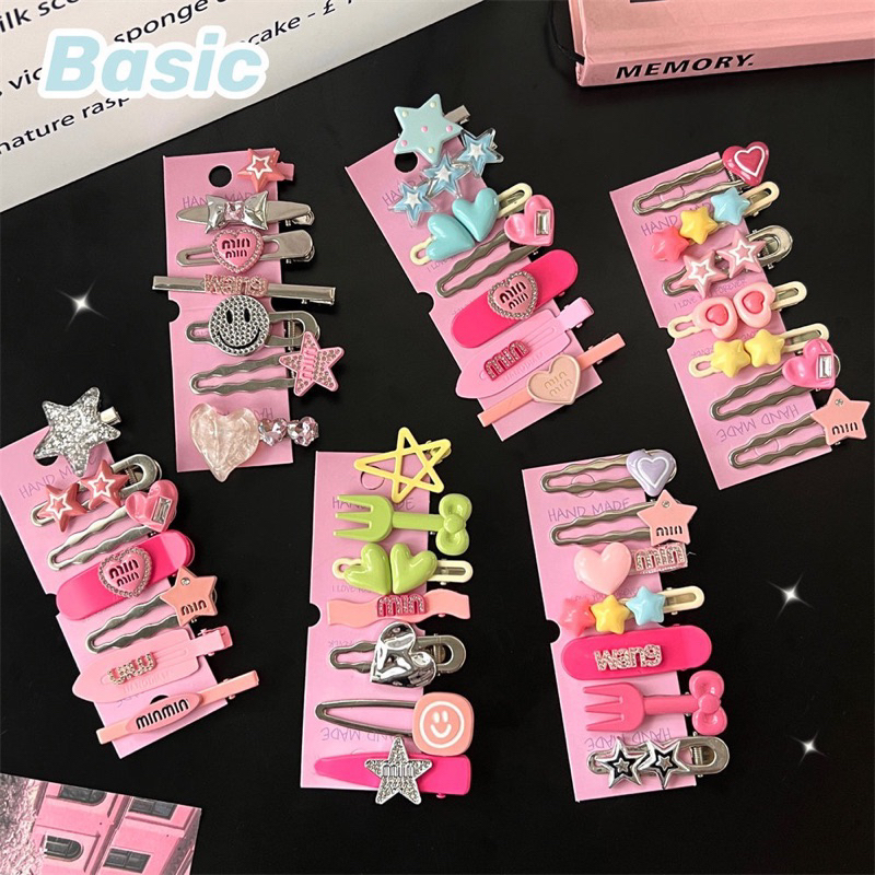 Cute 189 กิ๊บติดผม กิ๊บหนีบผม Y2K คละสีสดใส 7 ชิ้น/แผง