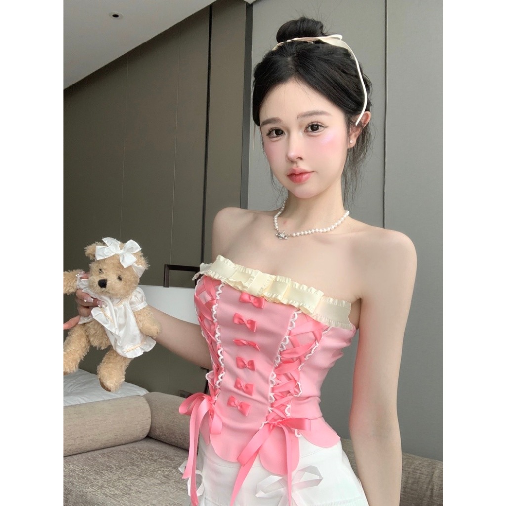 Cicishop(J838)เกาะอกคอร์เซ็ท เข้ารูป แต่งประดับโบว์ เหมาะกับสาวหวานสไตล์บาร์บี้ - รูปที่ 3