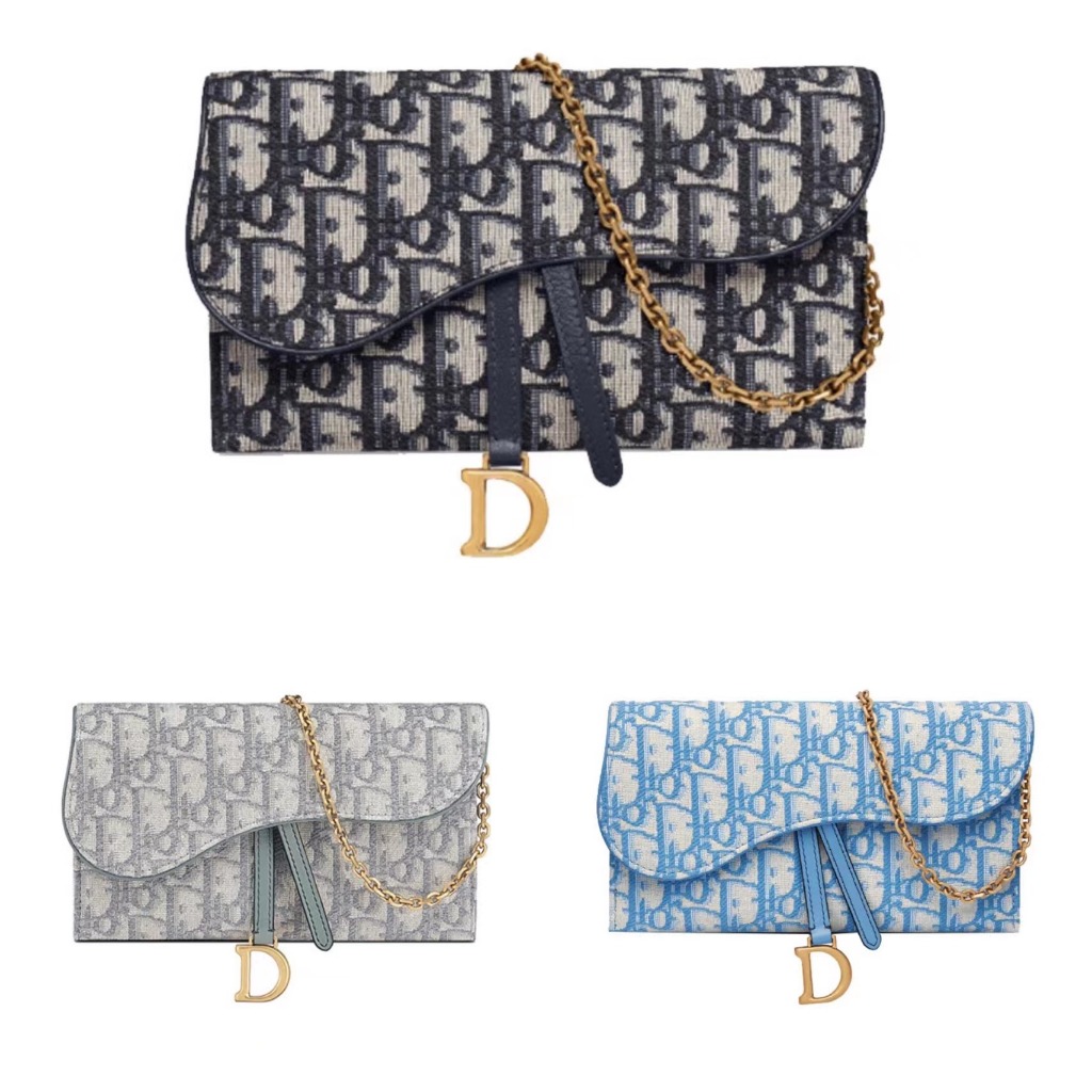 Dior/saddle series/ผ้าใบปัก/three-in-one chain/กระเป๋าสะพาย/ของแท้ 100%