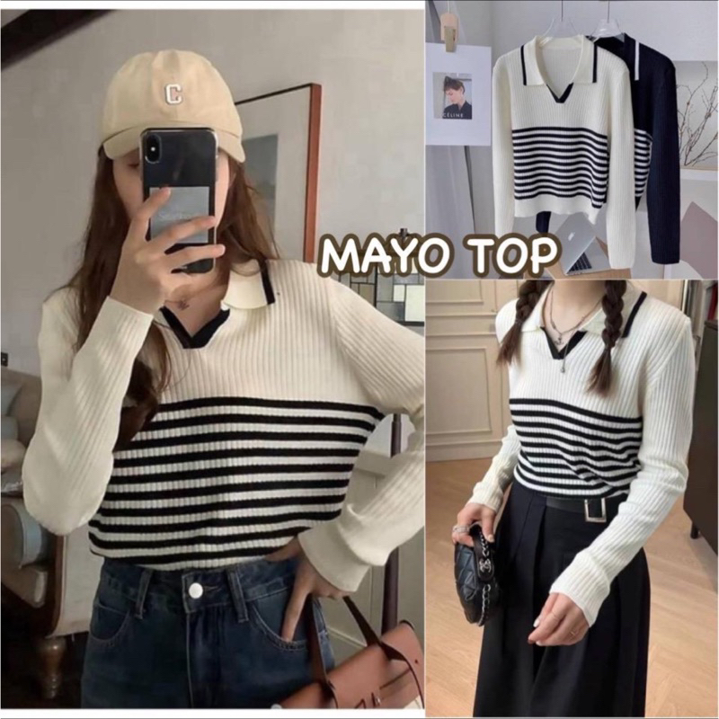 เสื้อไหมพรมคอปกแขนยาวมินิมอล ป้ายYPY (M31)